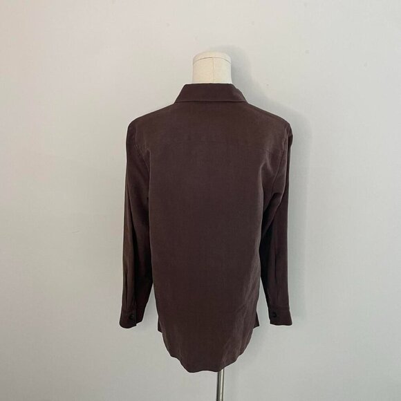 Vintage Josephine Chaus Brown Silk Linen Blouse Button Up Womens Size Medium - Picture 3 of 6